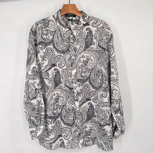 Lauren Ralph Lauren Womens Paisley Button-Down Shirt size 3X plus Black Cotton - Picture 6 of 14